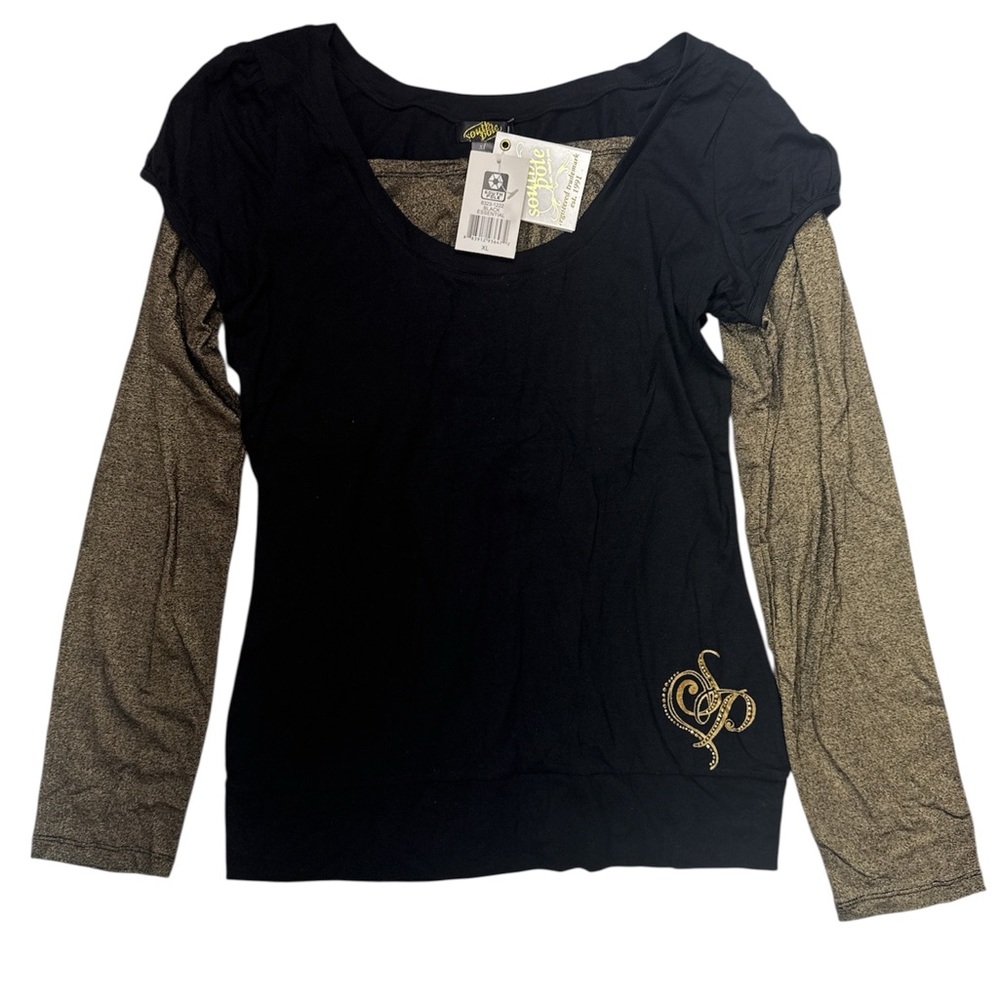 South Pole Black Top with Gold Accents